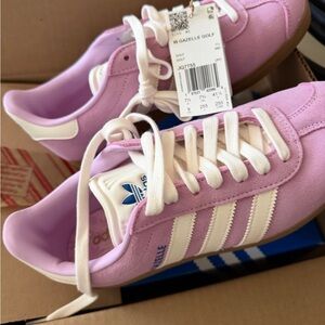 Adidas Women's Gazelle Sneakers - Pink and White spikeless golf shoe